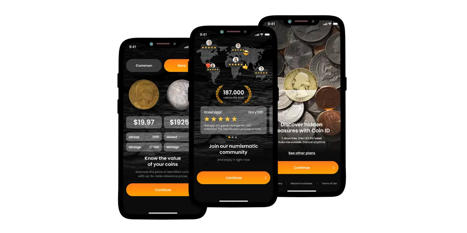 A screen from the Coin ID Scanner app showing some of its features.